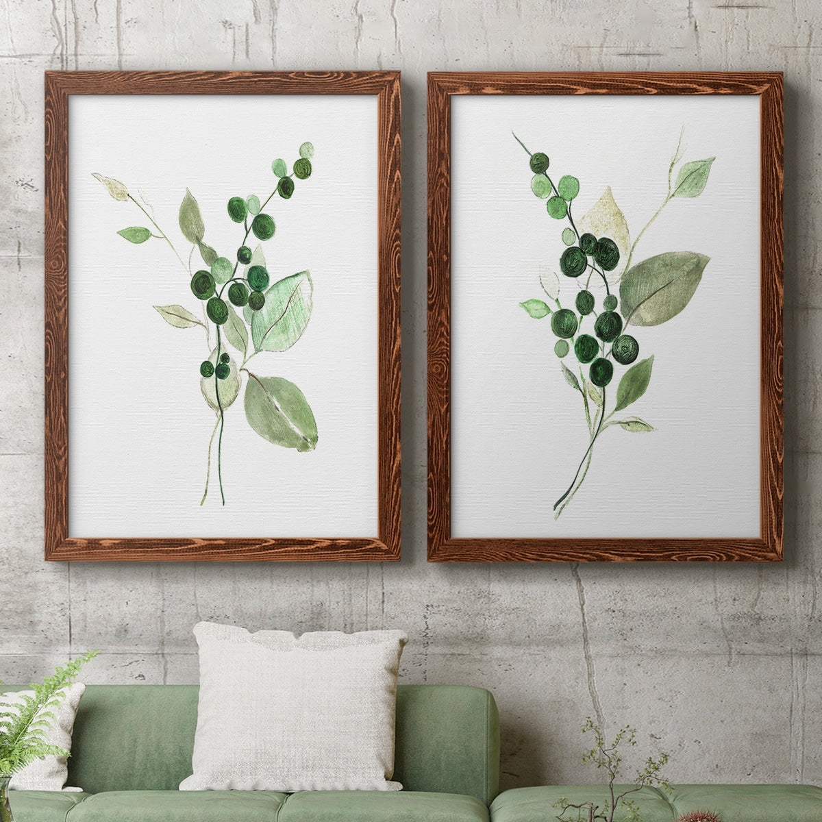 Sprigs in Green I - Premium Framed Canvas 2 Piece Set - Ready to Hang