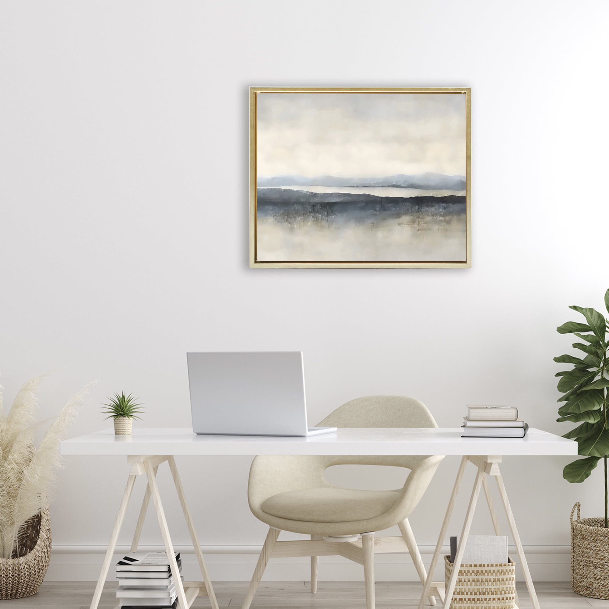 Stupell Industries Misty Muted Horizon Gold Framed Floater Canvas Wall Art, design by Riley B