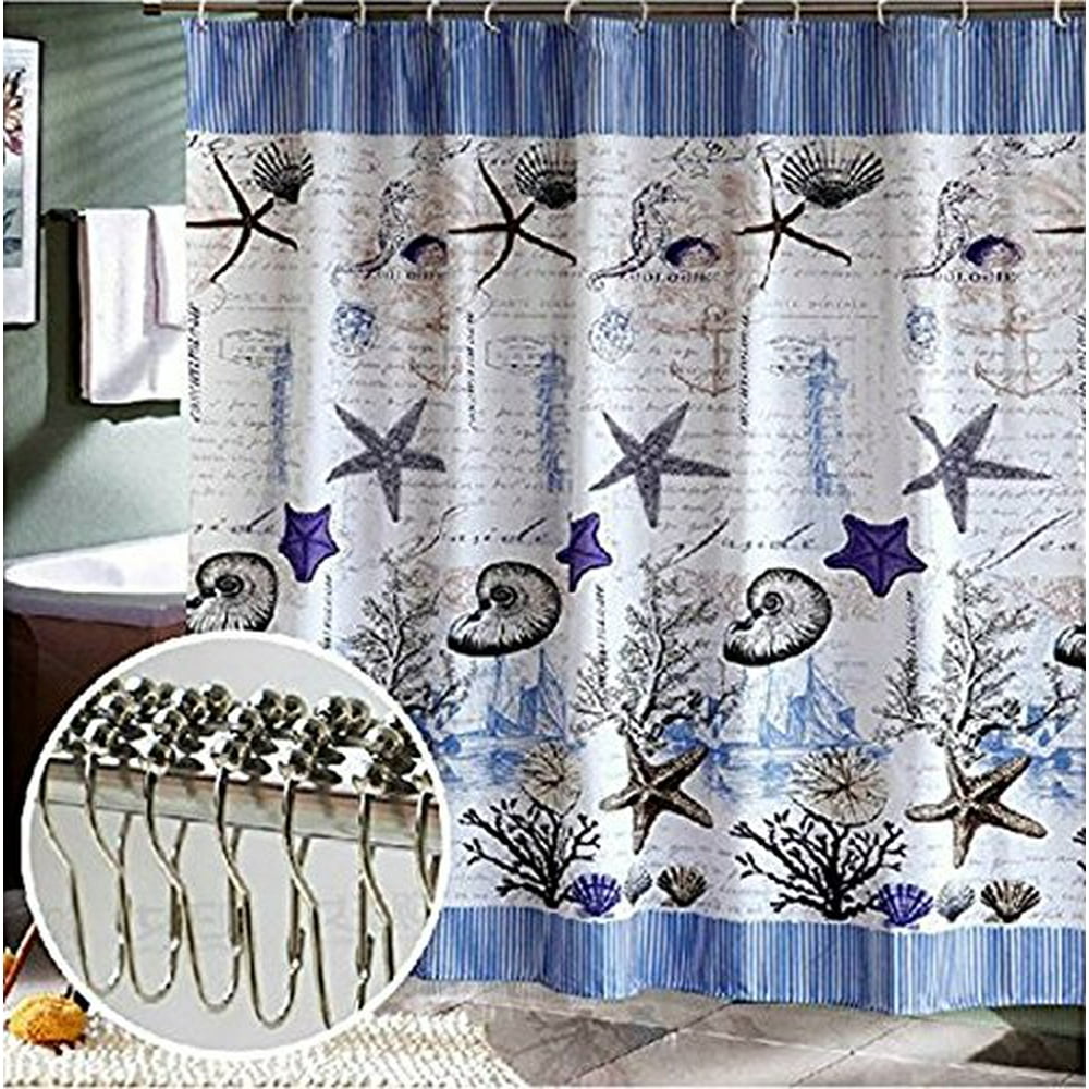 Beach Theme Fabric Waterproof Shower Curtain With Grommets (60 Inch By