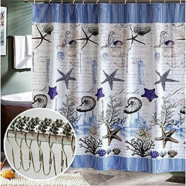 Beach Theme Fabric Waterproof Shower Curtain With Grommets (60 Inch By