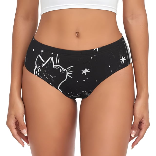 Balery Star Gazing Cat Illustration Ropa Interior de Algodón para Mujer con Dibujo – Braguitas Cómodas y Elásticas, Estilo Clásico-3X-Large