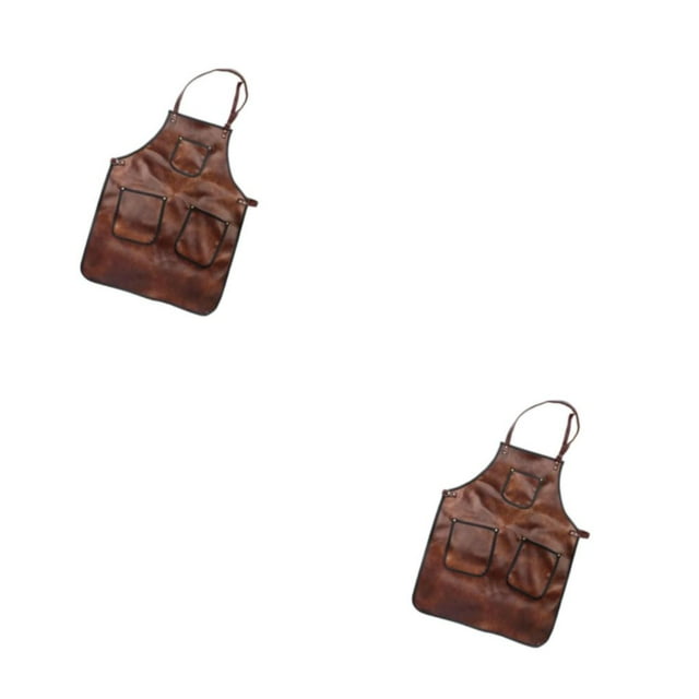 fastboy Stylish PU Leather Barber Apron MultiHeavy Duty Brown Type A 2Set