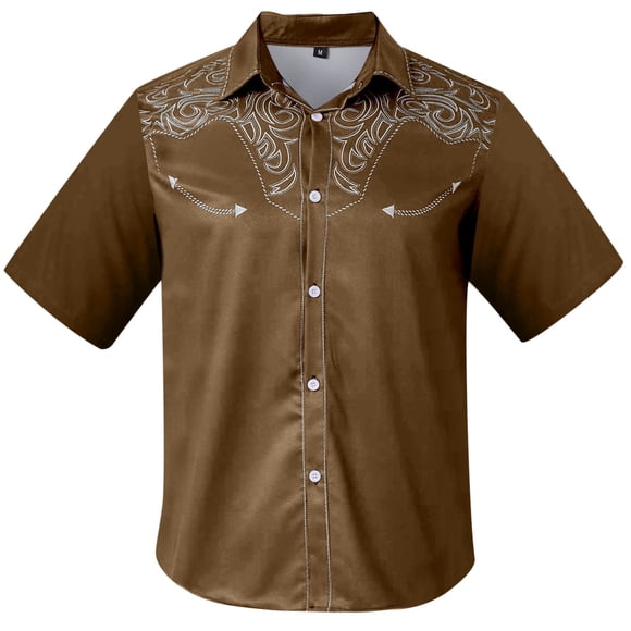 Xdzjlr Men Polo Shirt Western Denim 3D Printed Lapel Short Sleeve Casual Floral Breathable Men's Shirts M