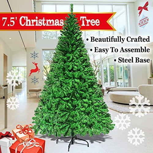 BenefitUSA 5` 6` 7` 7.5` Classic Pine Christmas Tree Artificial Realistic Natural Branches-Unlit with Metal Stand (7.5`, Green)