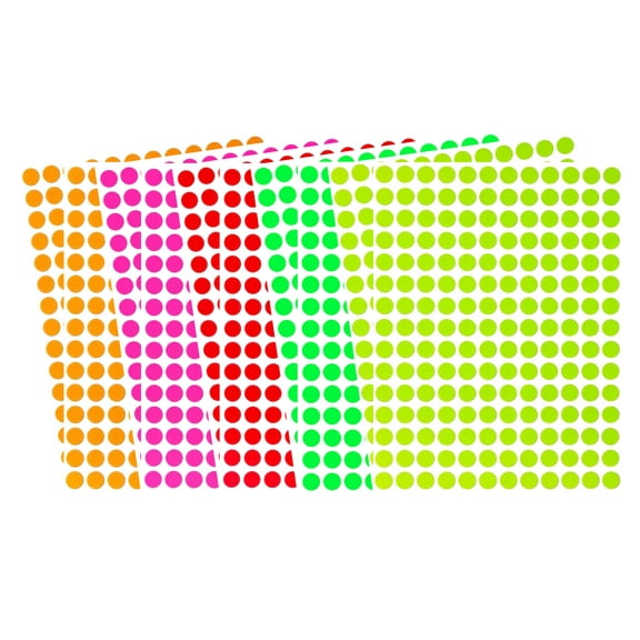 Neon Dot Stickers in 5 Flourescent Colors - 1680 Pack, ¼ Inch Small Circle Stickers 8mm (5/16) Round Color-Coding Labels