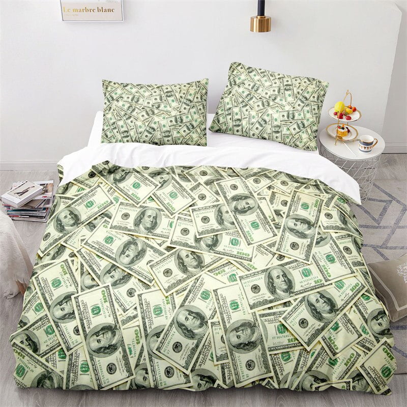 Money Bedding Set Microfiber Dollar Bills of United States Print Duvet Cover Twin King Size For