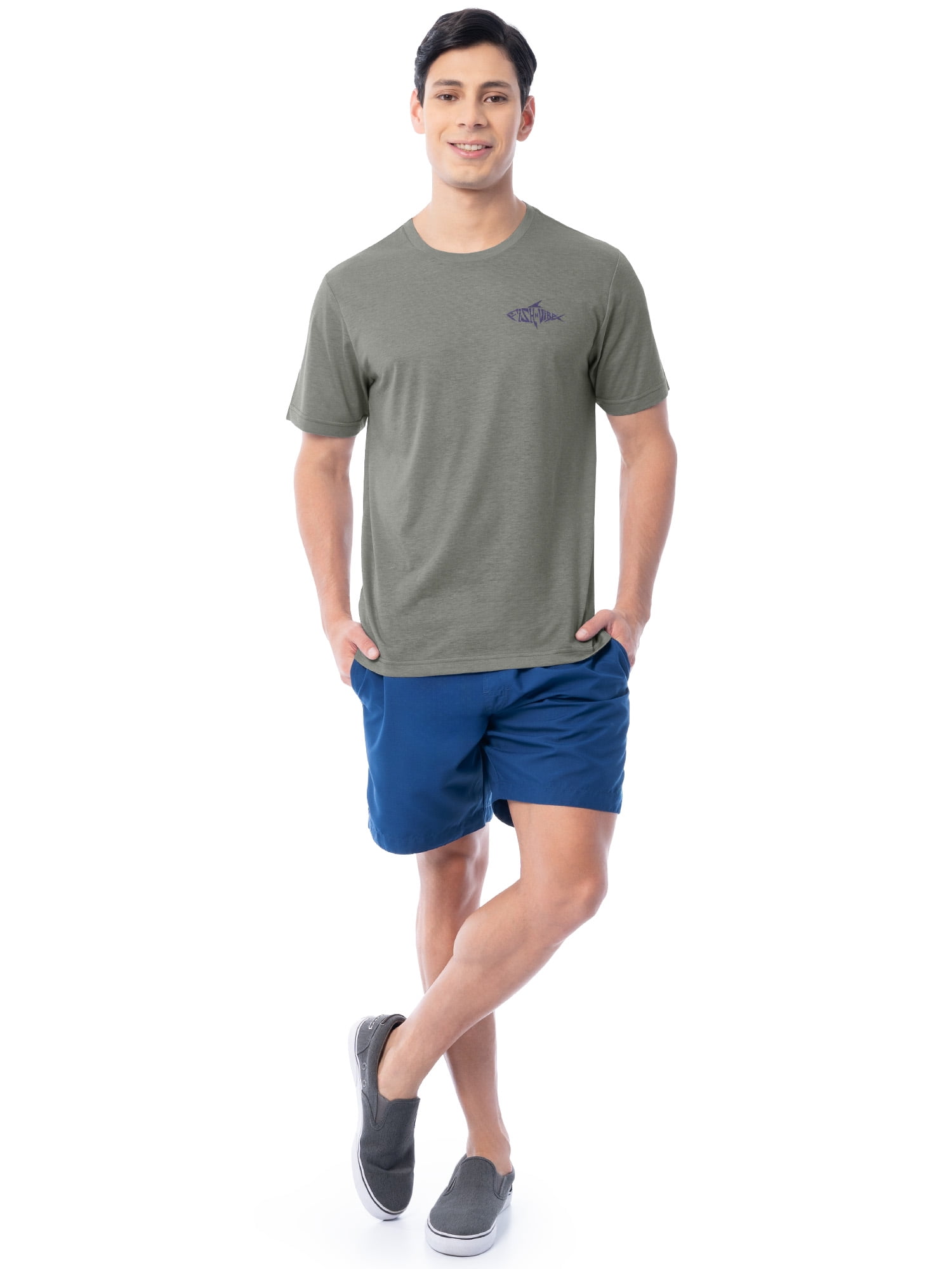 Fish N Vibe Men's Short Sleeve Fishing Performance Outdoor Graphic T-Shirt, Grey, M