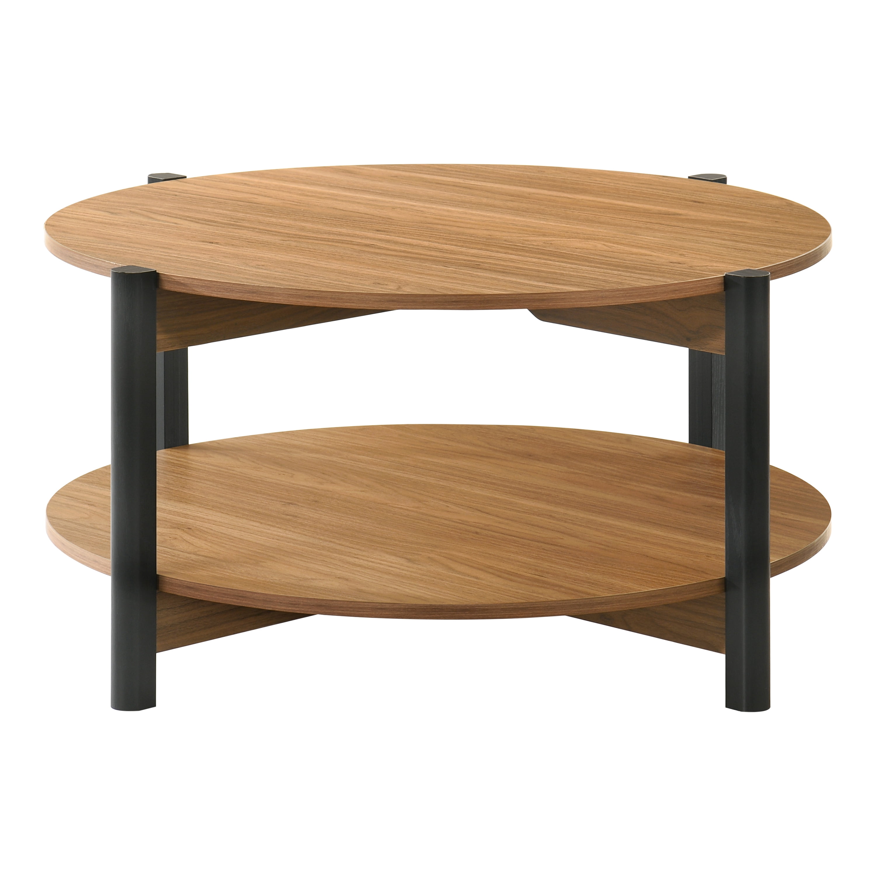 Furniture of America Afra Modern Wood Round Coffee Table with Open Bottom Shelf, Walnut
