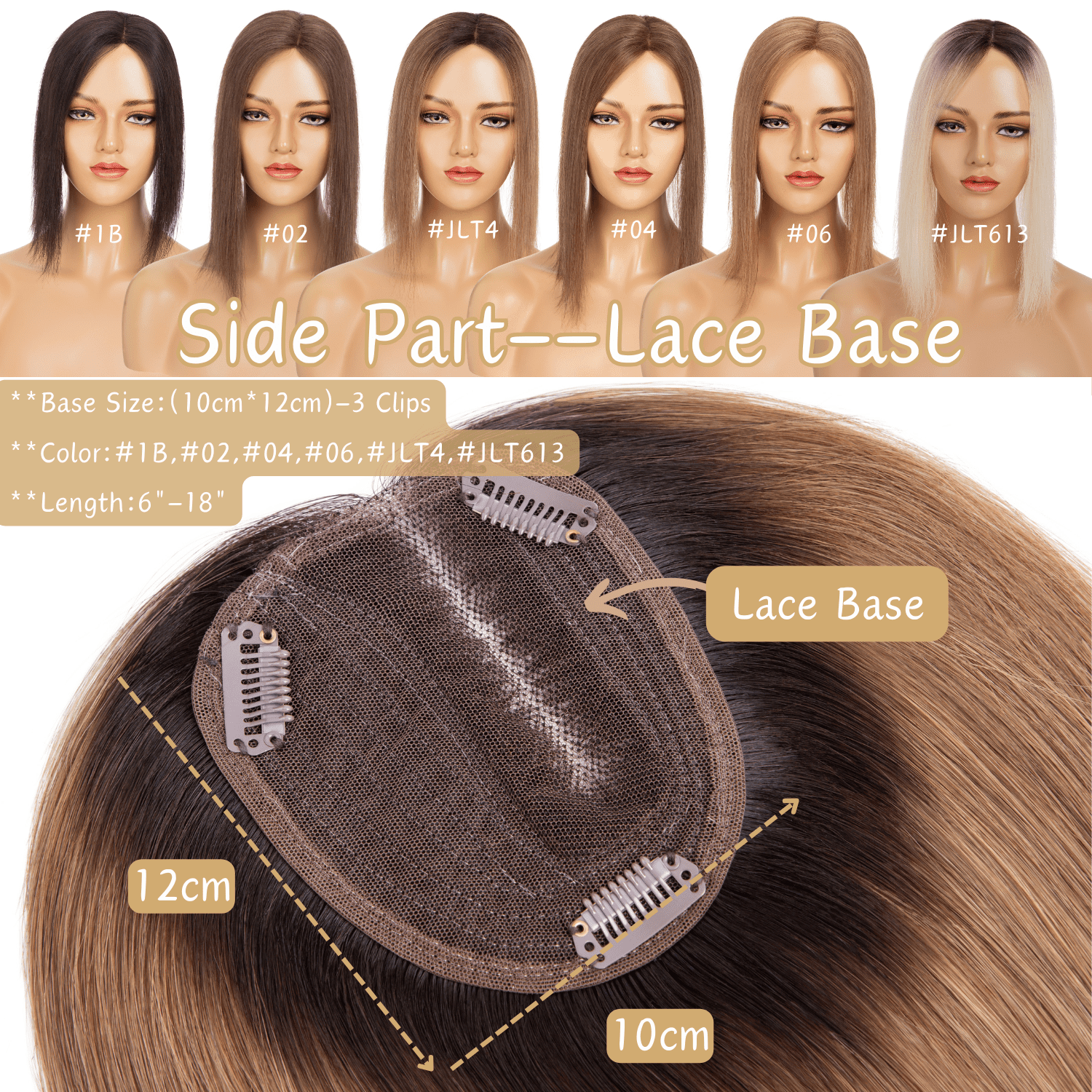 Benehair 10*12cm Side Part Clip In Hairpiece 100% Remy Real Human Hair Topper Hair Piece Wigs Handtied Lace Base For Woman Thin Hair Loss Top Piece Brown 10inch