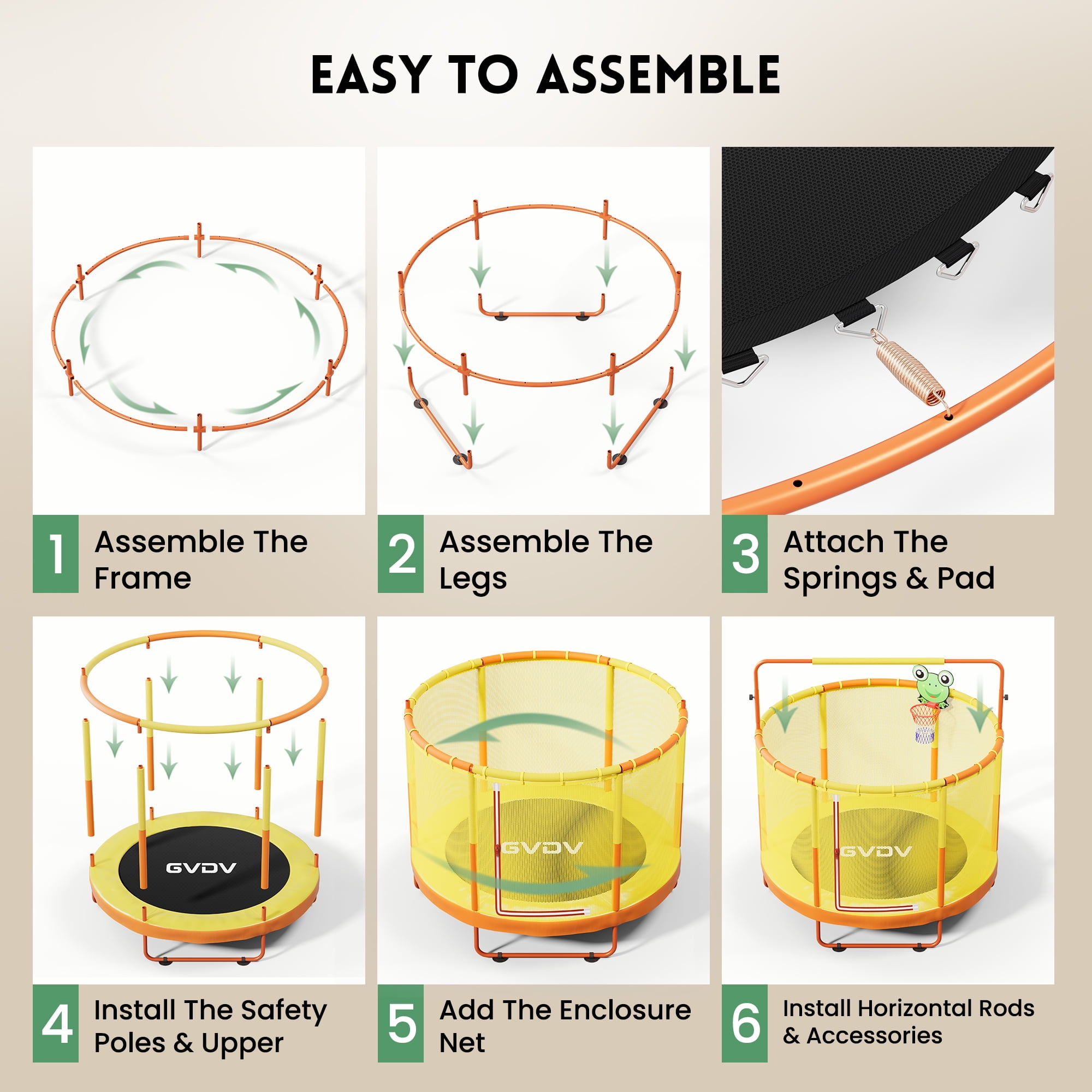 GVDV Kids Trampoline Frame and Safety Design