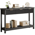 thumbnail image 5 of Laintene Console Table for Entryway, 51" Fluted Sofa Table with 3 Drawers and Open Shelf, Modern Narrow Display Shelf for Hallway Living Room, Black Set of 2, 5 of 9