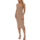 thumbnail image 2 of Vestido sin mangas Inspire Chic con escote redondo para mujer, vestido de punto acanalado largo con abertura lateral XL color caqui, 2 of 6