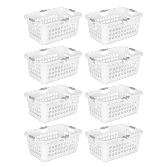 Sterilite Ultra Laundry Basket, 2 Bushel Plastic Hamper with Handles, White, 8 Pack