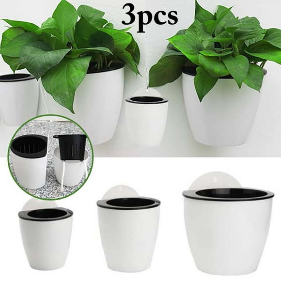 Coofit 3PCS Flower Pot Self Watering Plastic Plant Pot Planter Pot for Home Office