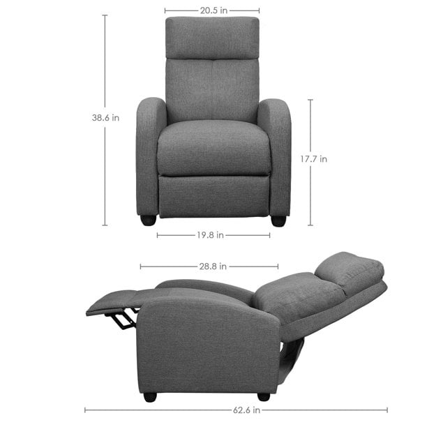 Lacoo Fabric Single Sofa Recliner with Padded Seat , Gray