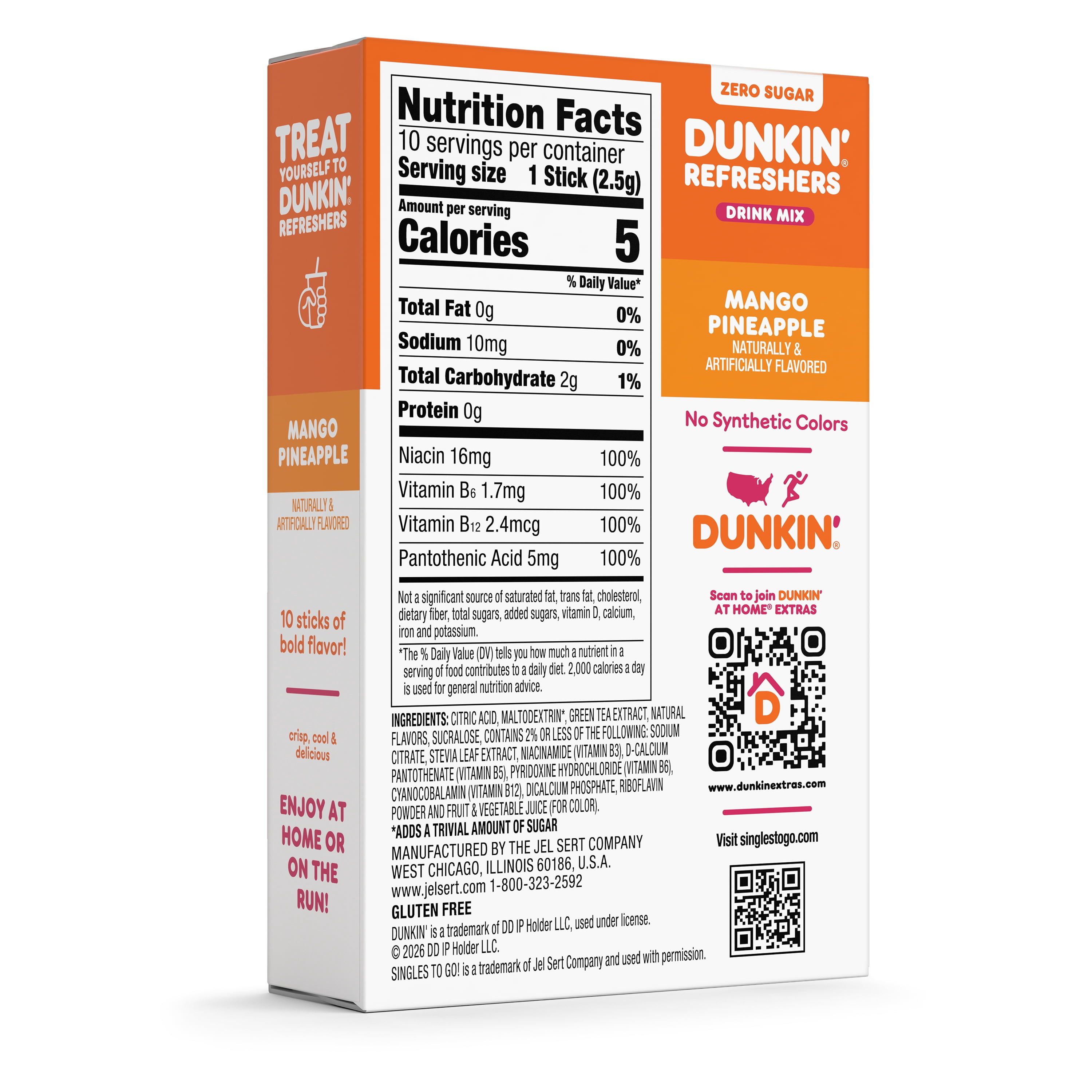 Dunkin' Refreshers Mango Pineapple, Singles to Go Powdered Drink Mix, 10 Count Packets