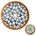 thumbnail image 2 of Rattan Shell Tray and Coaster Set, Rattan Serving Tray with Shell, Round Rattan Tray with Mother of Pearl Inlay, Wicker Tray with Natural Shell, Coffee Table Tray Decor, Serving Tray for Bread Fruits, 2 of 6