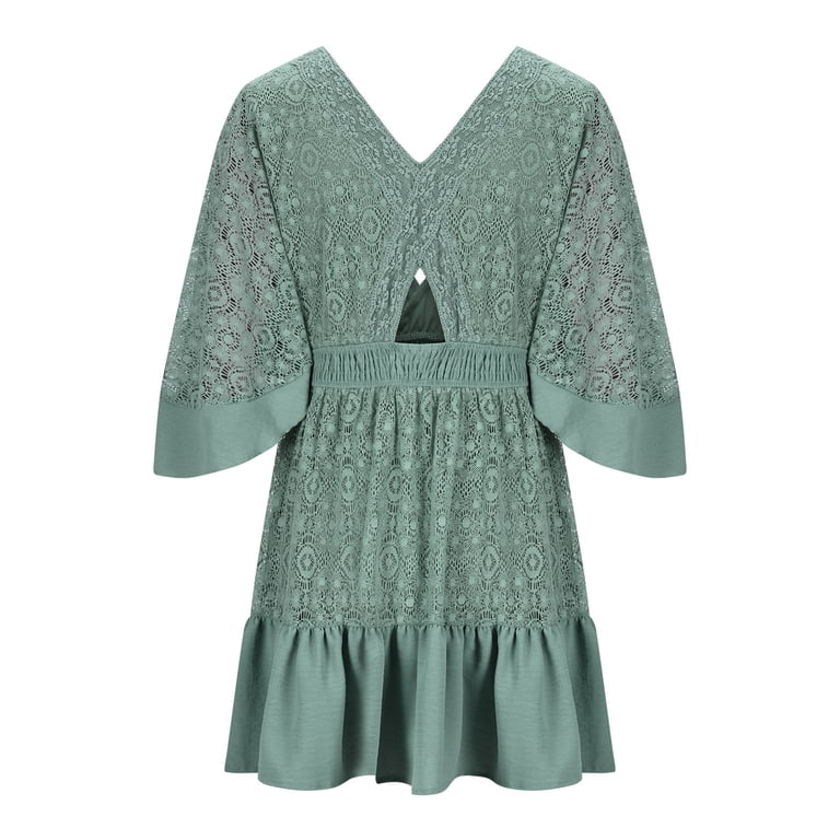 SMihono Women's Lace Crochet Romper Dress, with Built-in Shorts V Neck  Batwing Sleeve Mini Dresses Crochet Bodysuit Green M - Walmart.com