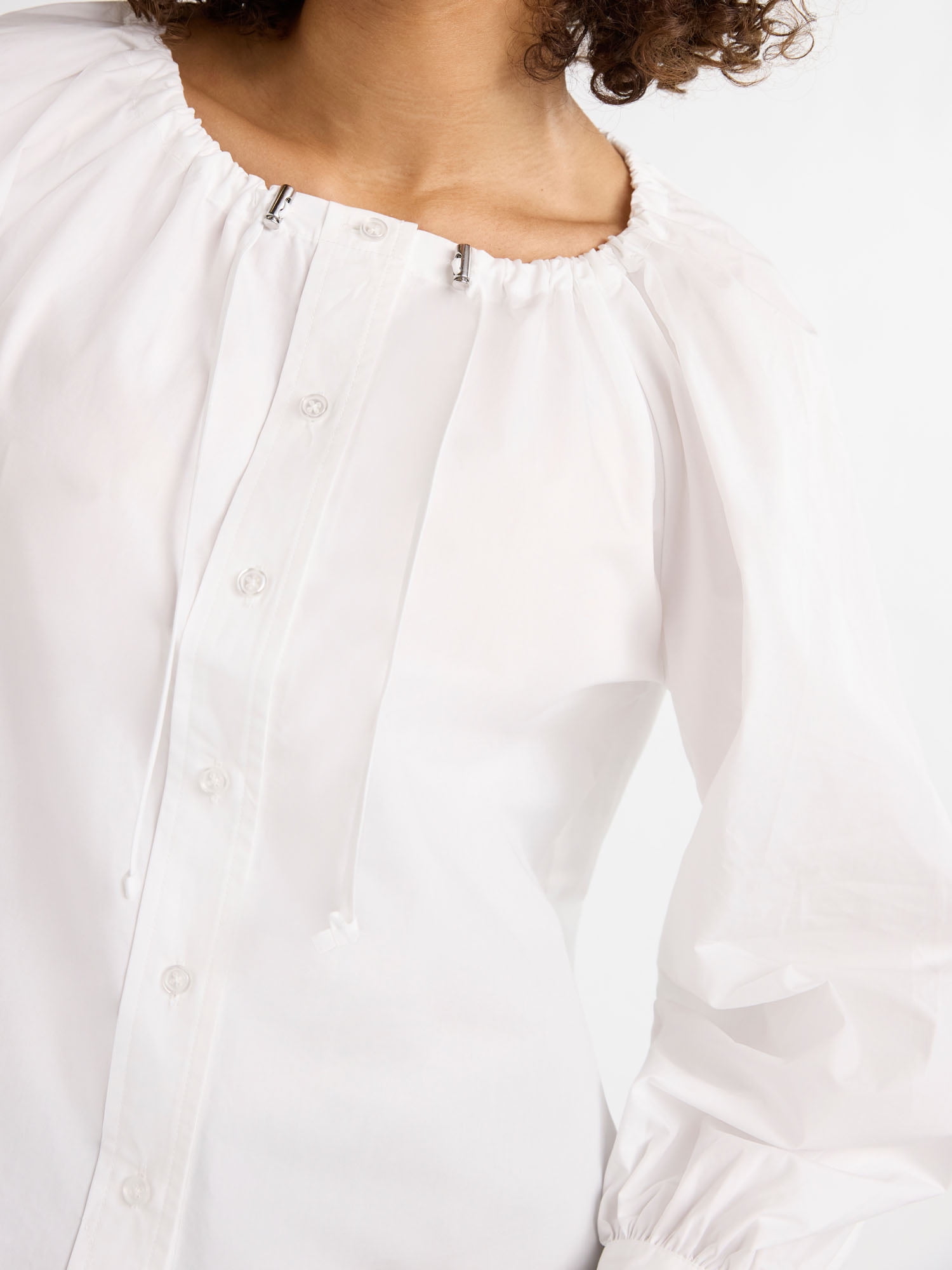 Free Assembly Women's and Women's Plus Gathered Neck Cotton Top with Long Sleeves, XS-4X