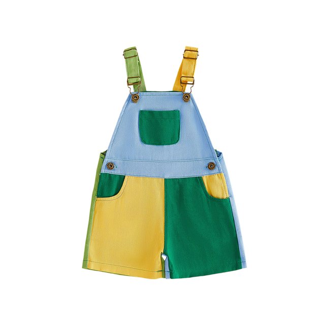 Argulvti Kids Girls Boys Overall Shorts, Cute Contrast Color Summer Jumpsuit with Pockets