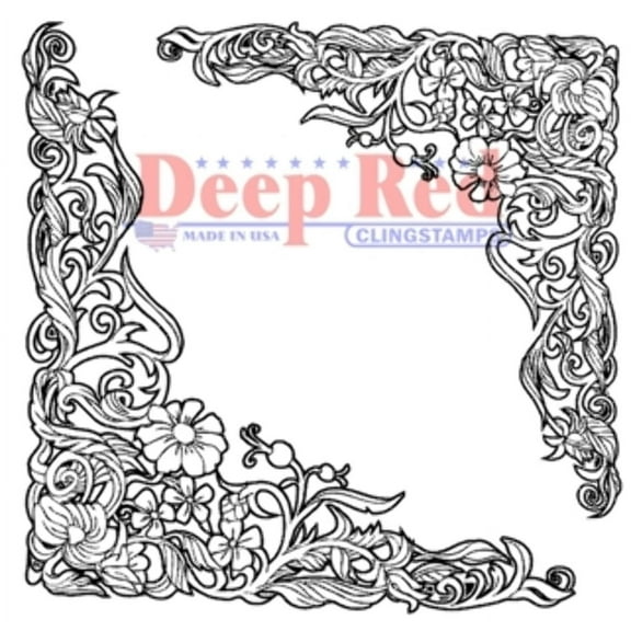 Deep Red Stamps Floral Corners Rubber Cling Stamp