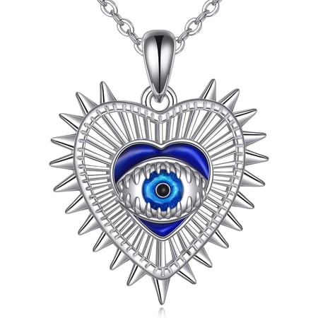 YAFEINI Evil Eye Necklace Sterling Silver Blue Turkish Eye Pendant Necklace Evil Eye Jewelry for Women Spike Heart Evil Eye Amulet Protection Gifts Y2k Gifts for Her