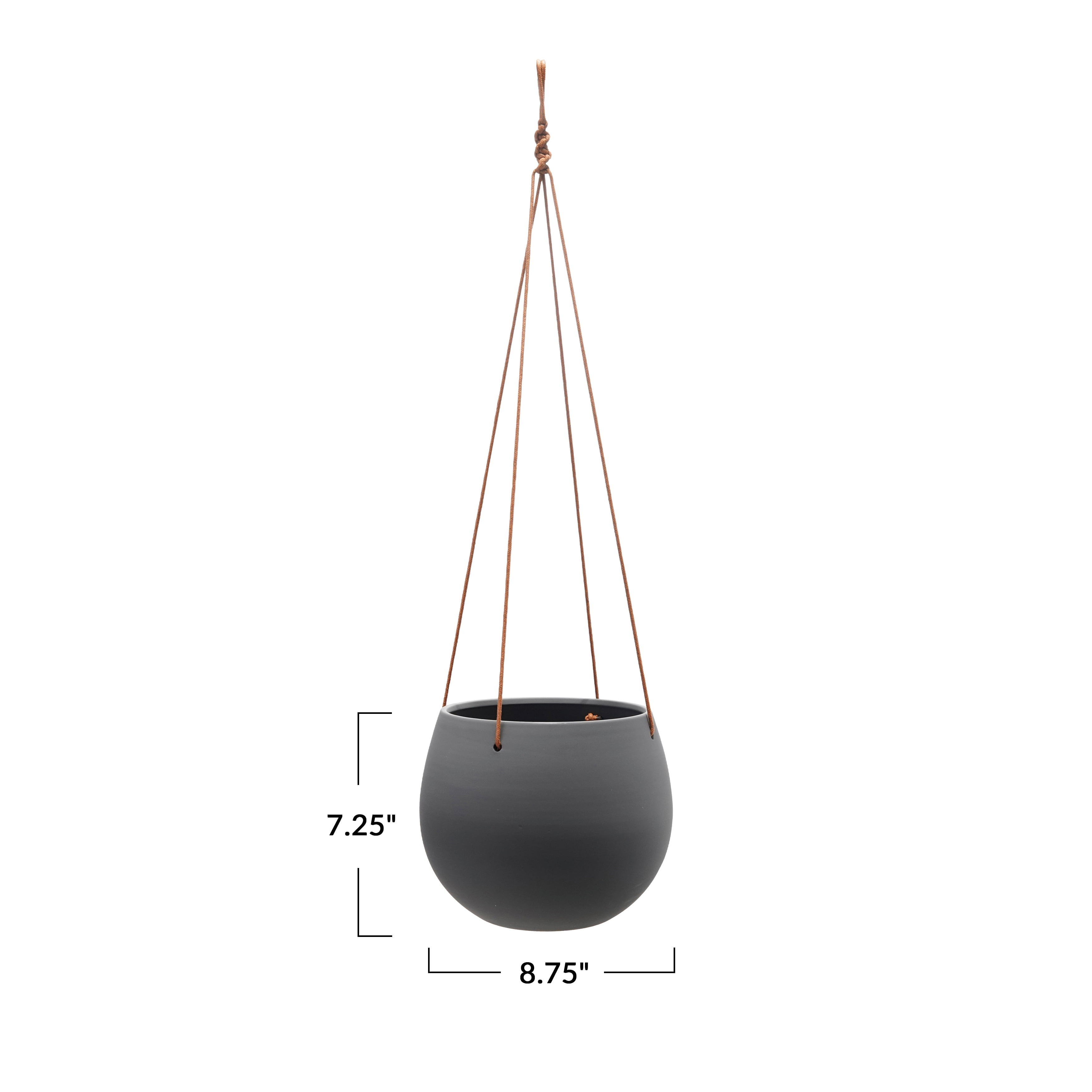 Bloomingville Hanging Stoneware Planter with Leather Rope Hanger, Latex Finish, Black