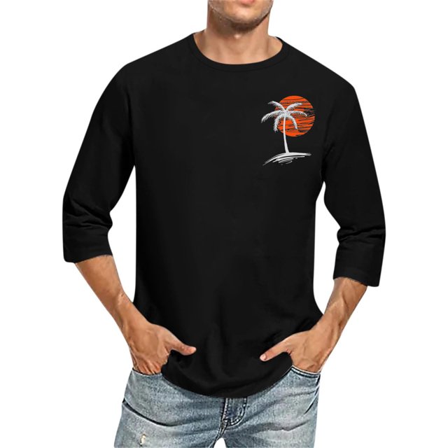 Blusas y camisas de manga larga con cuello redondo para hombre, blusa informal con cuello redondo y manga corta, blusa estampada de poliéster para hombre.