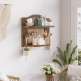 thumbnail image 2 of 2 Tier Walnut Solid Pine Wood Rattan Shelf, Boho Shelf for Netural Nursery Decor With Hook for Living Room, Bedroom and Kitchen, 2 of 5