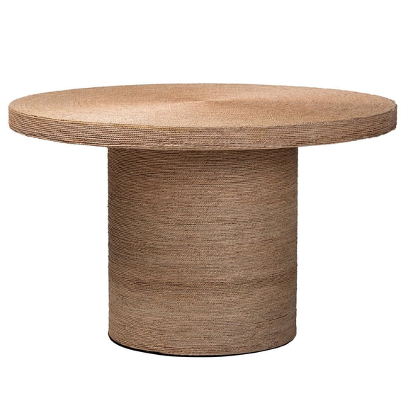 bali & pari Bistra Round Seagrass & Wood Dining Table in Natural Brown