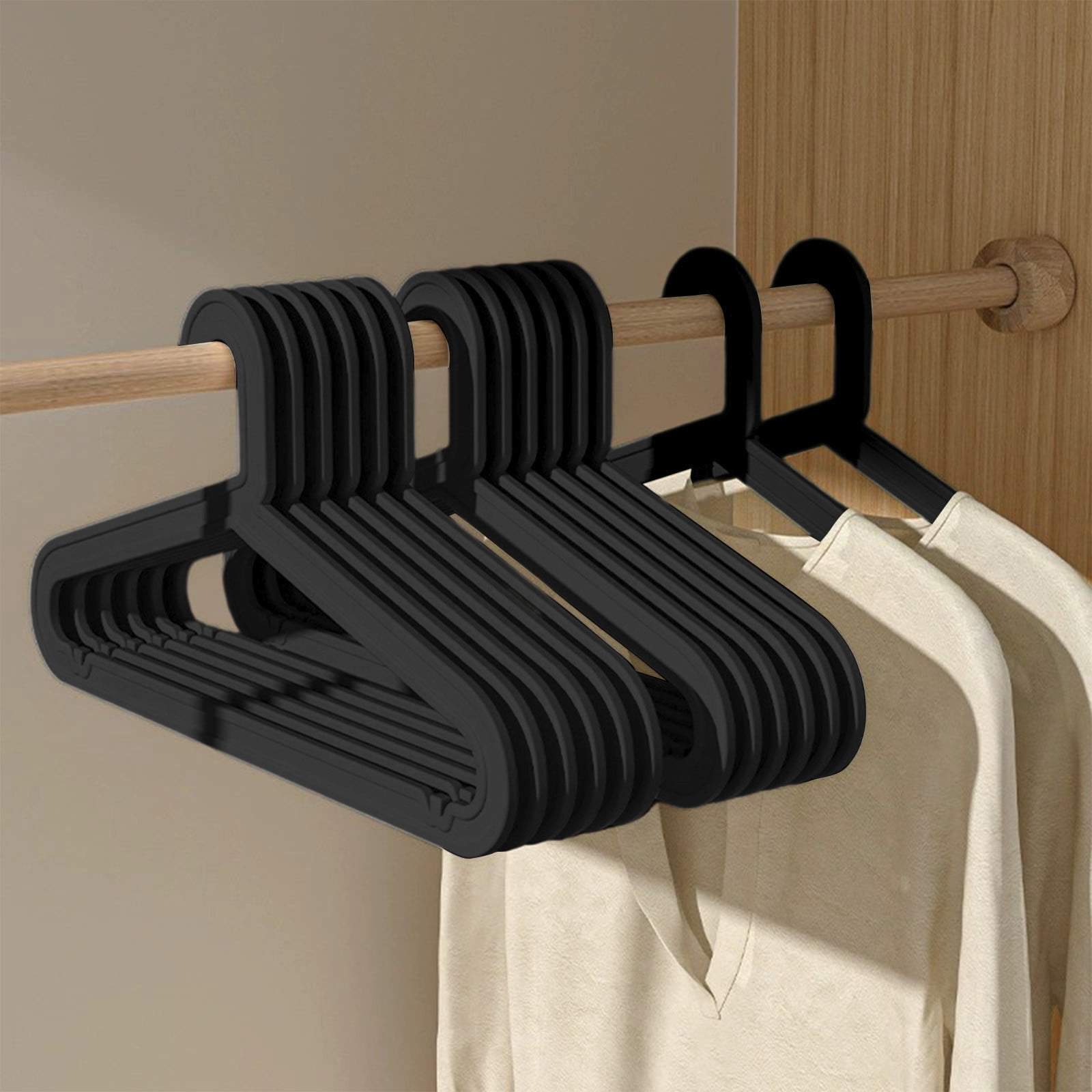 10-Pack Plastic Clothes Hangers, Adult Size, Non-Slip, Space Saving Hangers for Shirts, Dresses, Pants - Pink, White, Black