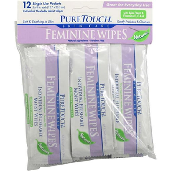 Puretouch Skin Care 0394320 Individual Flushable Moist Feminine Wipes - 12 Packets
