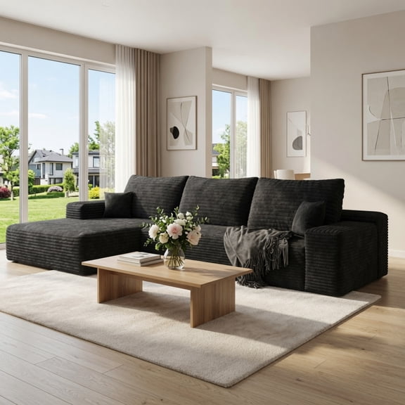 107" Cloud Sectional Couch with L-Shape Chaise, Modular Sofa Deep Seat, No Assembly for Living Room, Left Facing Chaise