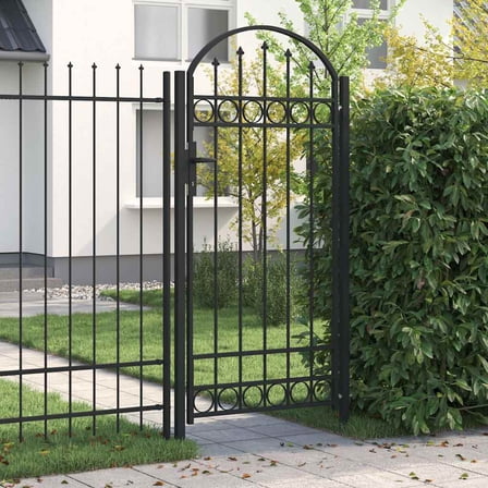 vidaXL Fence Gate with Arched Top Steel 39.4" x 78.7" Black