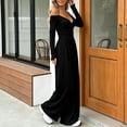 thumbnail image 4 of ClodeEU Women's V Neck Halter Tie Off Shoulder Long Sleeve Cinched Waist Wide Leg Jumpsuit ,Casual High Waist Fashion Romper ,Women's Plus L, 4 of 7