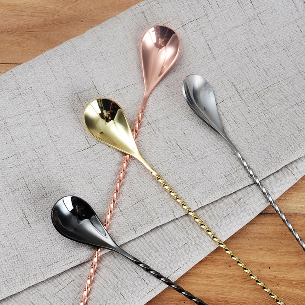 1Pc Stainless Steel Cocktail Spoon Beverage Coffee Mixing Layering Tool with Long Handle Drink Stirring Tool Barware for Party Shaker Cocktail Bar Stirrer Round Tail-Rose Gold 