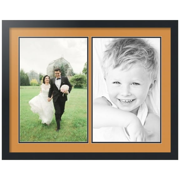 ArtToFrames Collage Photo Picture Frame with 2 - 11x17" Openings, Framed in Black with Amber and Black Mats (CDM-3926-1417)