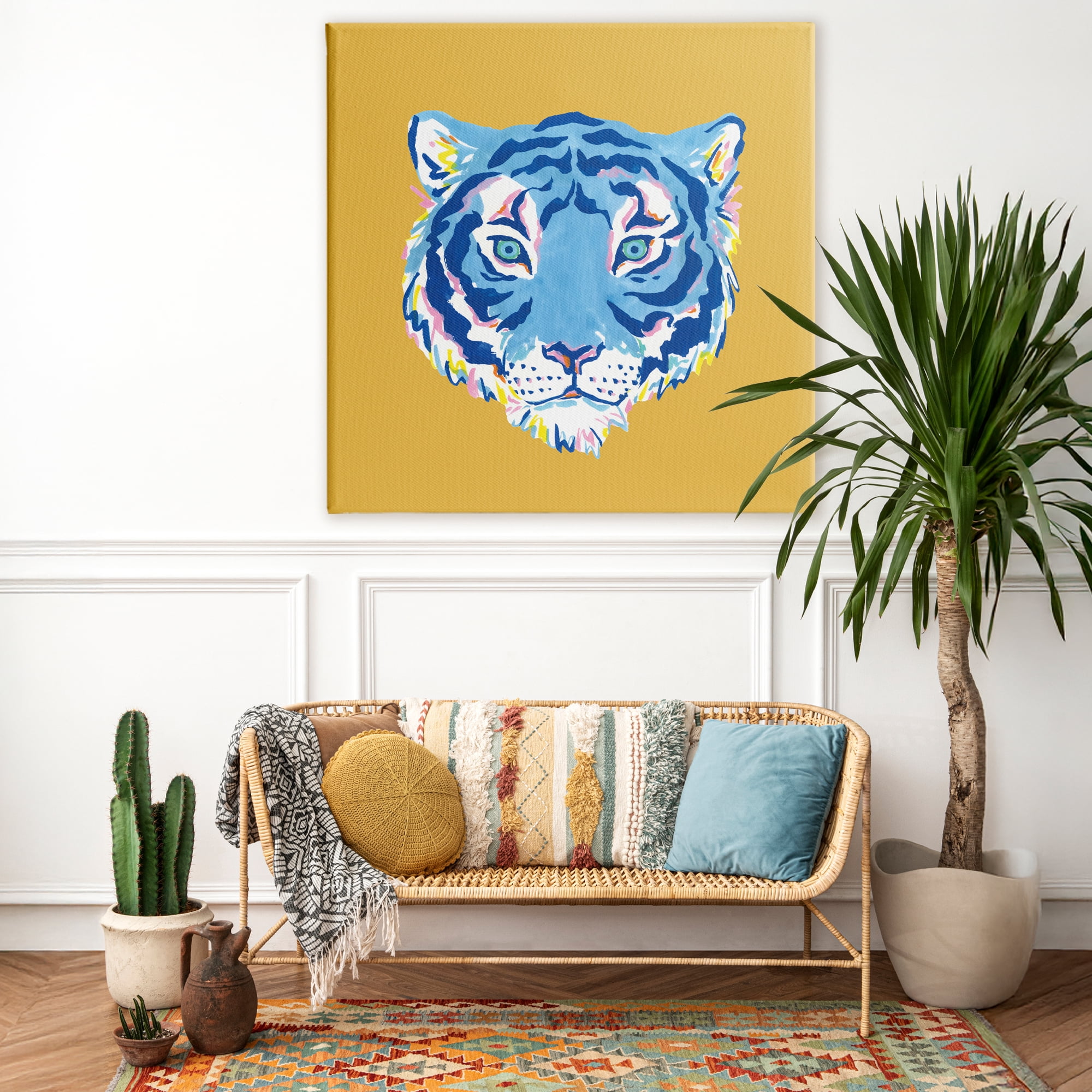 Stupell Industries Blue Tiger over Yellow Canvas Wall Art, design by Karolina Sato