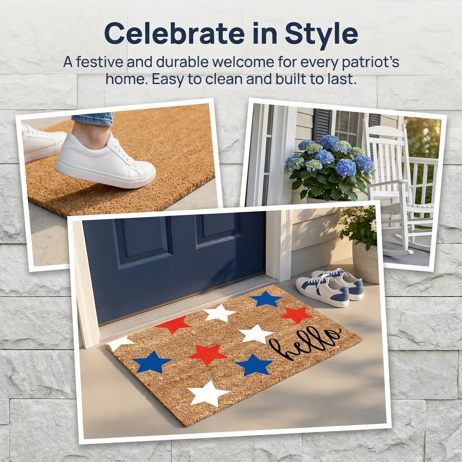 qolami 4th of July Door Mat Patriotic Outdoor Doormat Red Blue White 250th Anniversary Welcome Rug for Independence Day Porch Decor