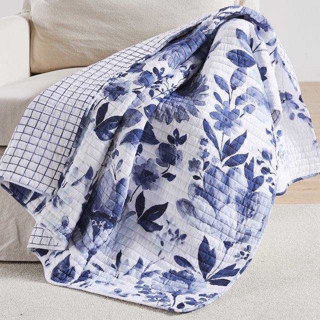 Levtex Home - Riella Garden - Quilted Throw - 50x60in. - Blue Floral on ...