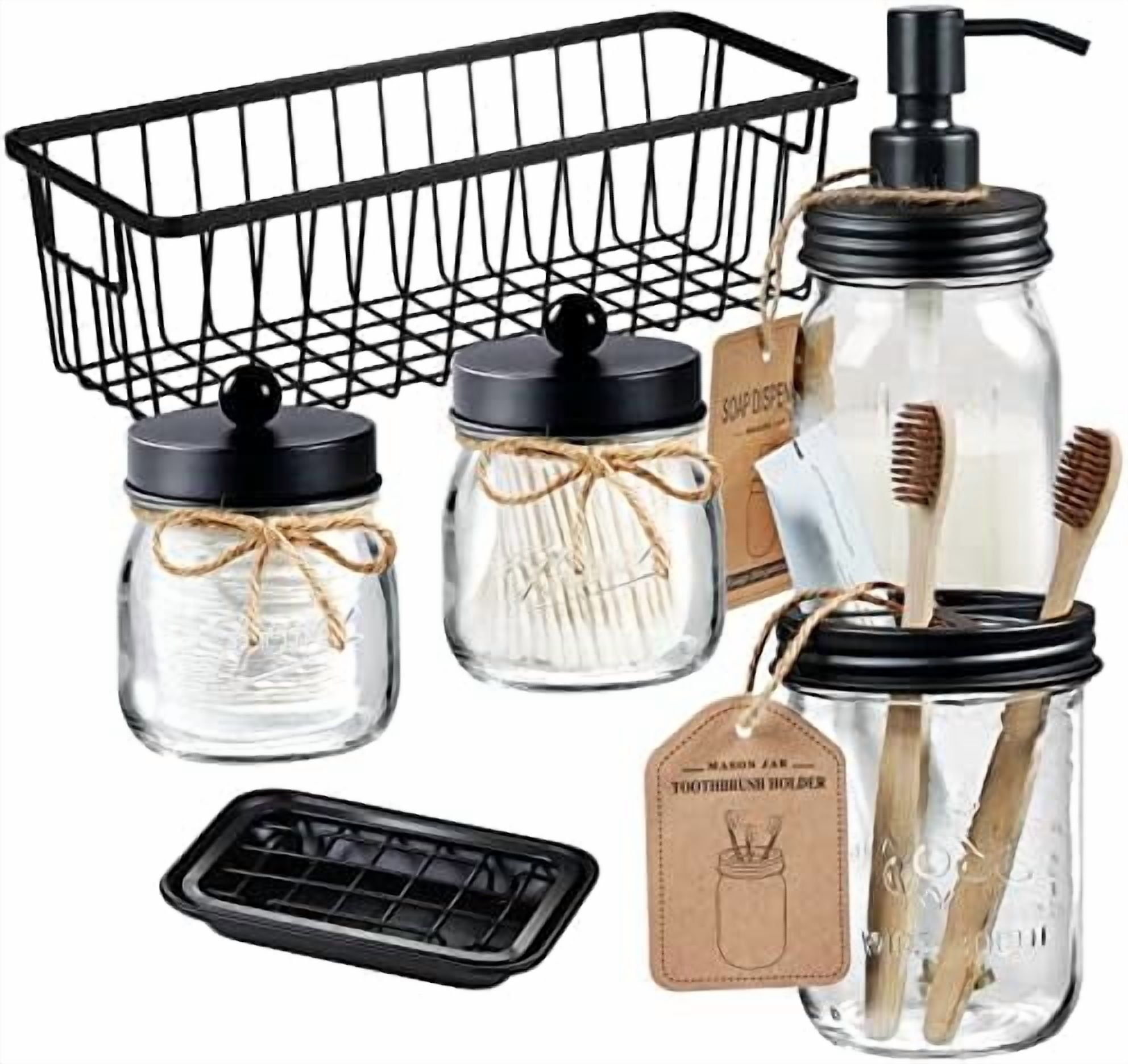 Home-Complete 5-Piece Mason Jar Bathroom Accessories Set with Lids