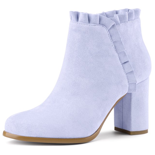 Unique Bargains Women's Ruffle Chunky Heel Ankle Boots