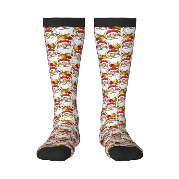Fotbe Santa Claus bells Calcetas Divertidas Estampadas para Hombre y Mujer, Calcetas de Algodón hasta la Rodilla para Caminar, Correr, Enfermería y Embarazo