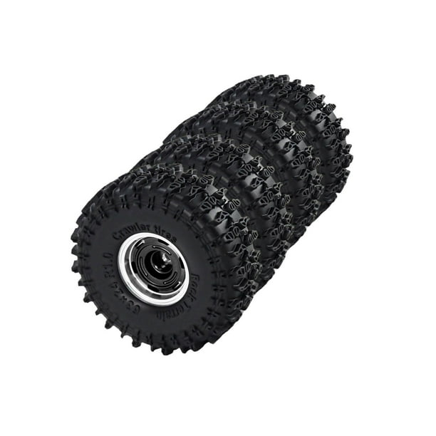 Juego de 4 ruedas y neumáticos RC para coche de orugas RC, neumáticos de goma, repuesto de actualización RC para coche de escalada RC FMS24 SCX24 1/24 Negro