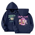 thumbnail image 2 of Moonsky Sudadera con capucha y cordón HUNTRX, estampado de grupo de chicas coreanas, jersey corto, suave y cómodo, top de manga larga para primavera y otoño. Azul marino 120, 2 of 5