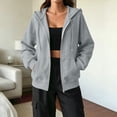 thumbnail image 5 of Zip Up Hoodie Women Oversized Lightweight Sweatshirts Plus Size, Plain, Long Sleeve, Drawstring, Full Zipper with Pockets, Casual Fashion Fall Winter Jackets Gray M, 5 of 6