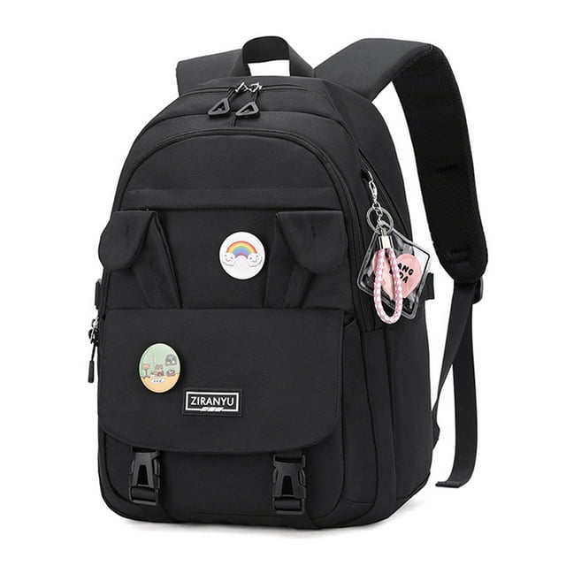 Innerwin Girls Daypack Multi Pockets Backpack Spine Protection Lightweight Bookbag Large Capacity Girl Fashionable Zipper Waterproof Padded Straps Black
