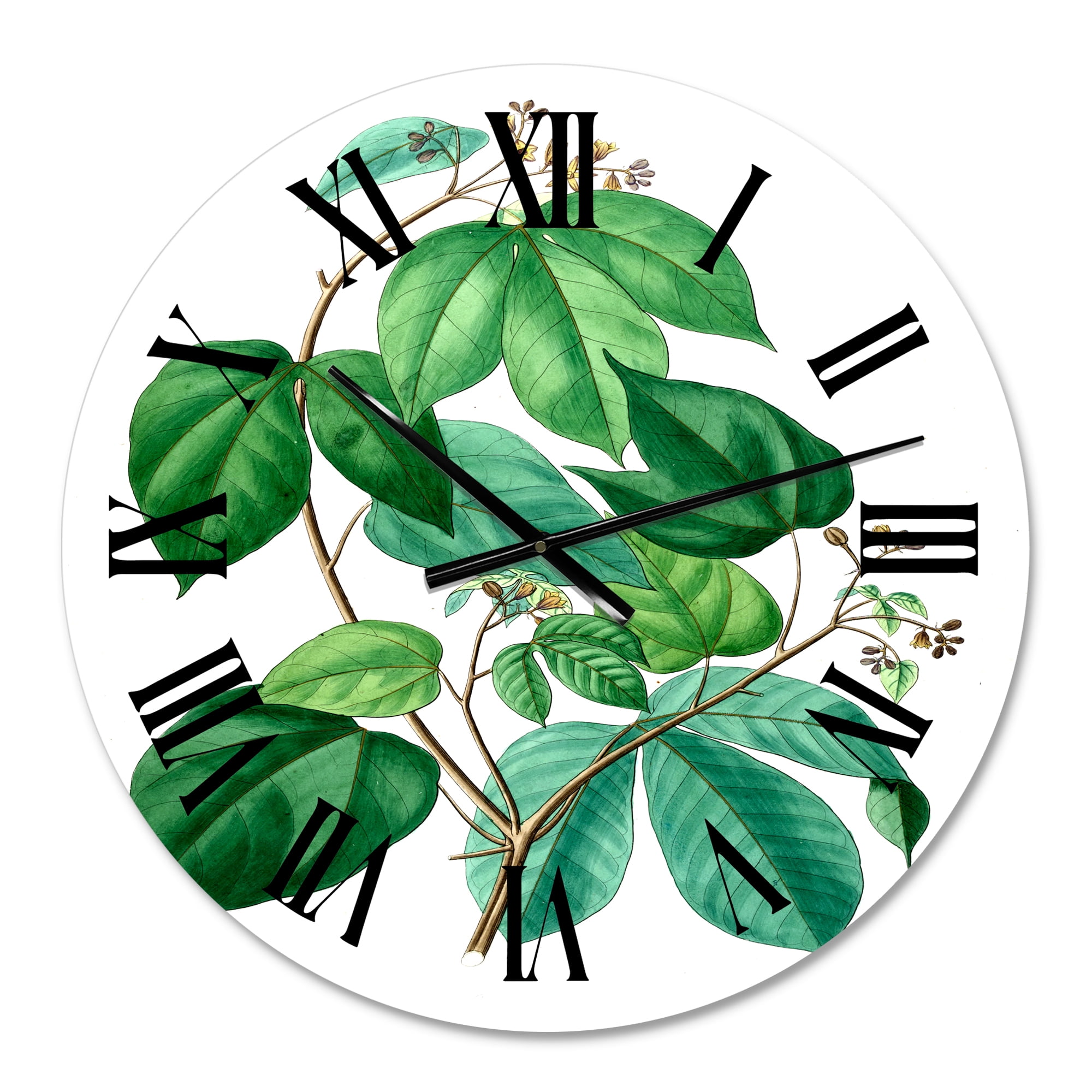 Designart 'Vintage Green Leaves Plants Iii' Traditional Wall Clock