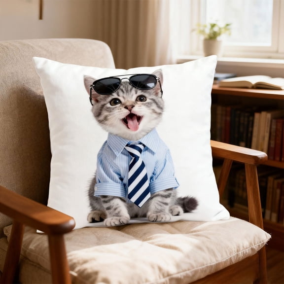 Cat Pillow Cover 18x18 Inches, Soft Short Plush Decorative Throw Pillow Case with Cute Stylized Cat Patterns, Home Decor for Sofa Living Room, Set of 1