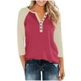 thumbnail image 3 of gakvbuo 3/4 Sleeve Tops Henley Shirts for Women's Tops Dressy Casual Color Block Pullover Tunic Top Blouses Button Up V-Neck Button-Down Shirts Trendy Business Work Blouses Outfit Basic Tees, 3 of 9